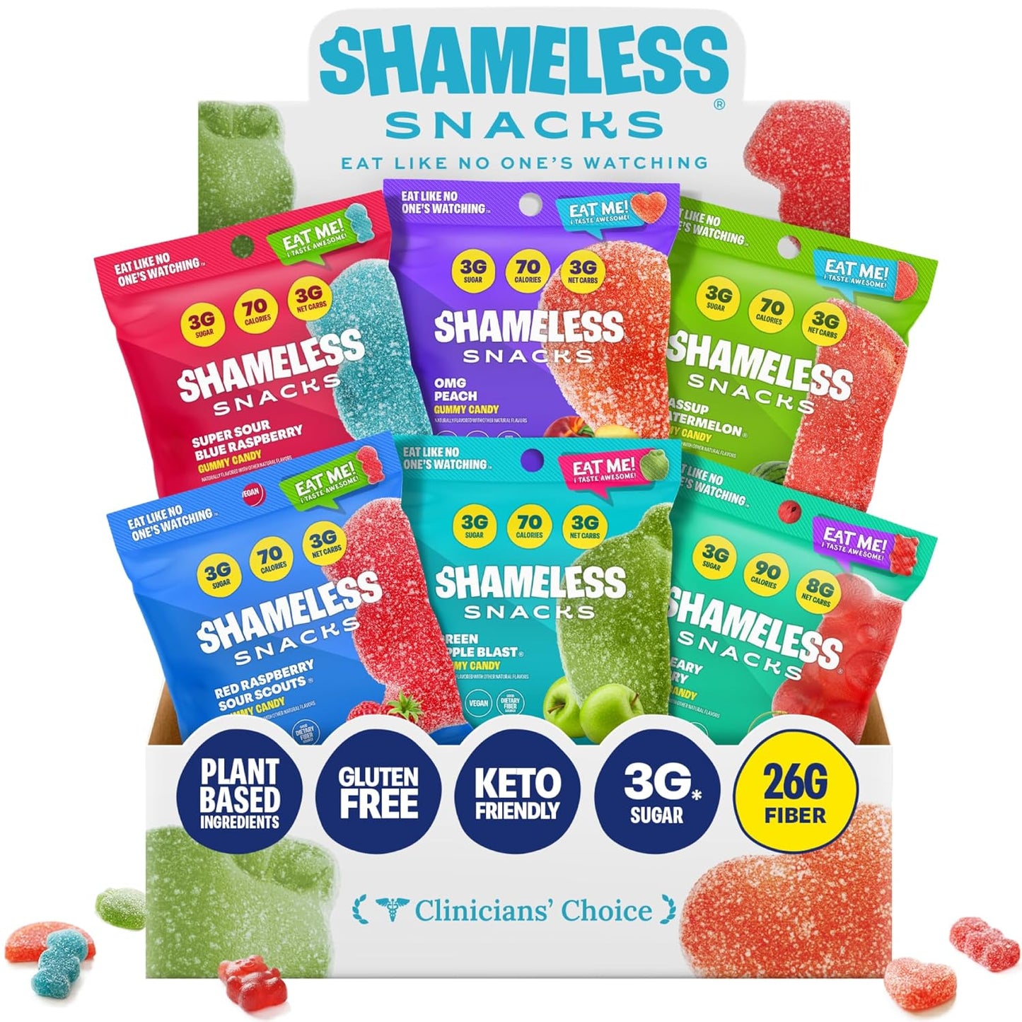 Shameless Snacks Sour Candy & Fruit Snacks - Gummy Candy Variety Pack, Keto Snacks, Sour Gummy Worms & Gummy Bears in Bulk, 3G Sugar Gluten Free Vegan for Kids & Adults