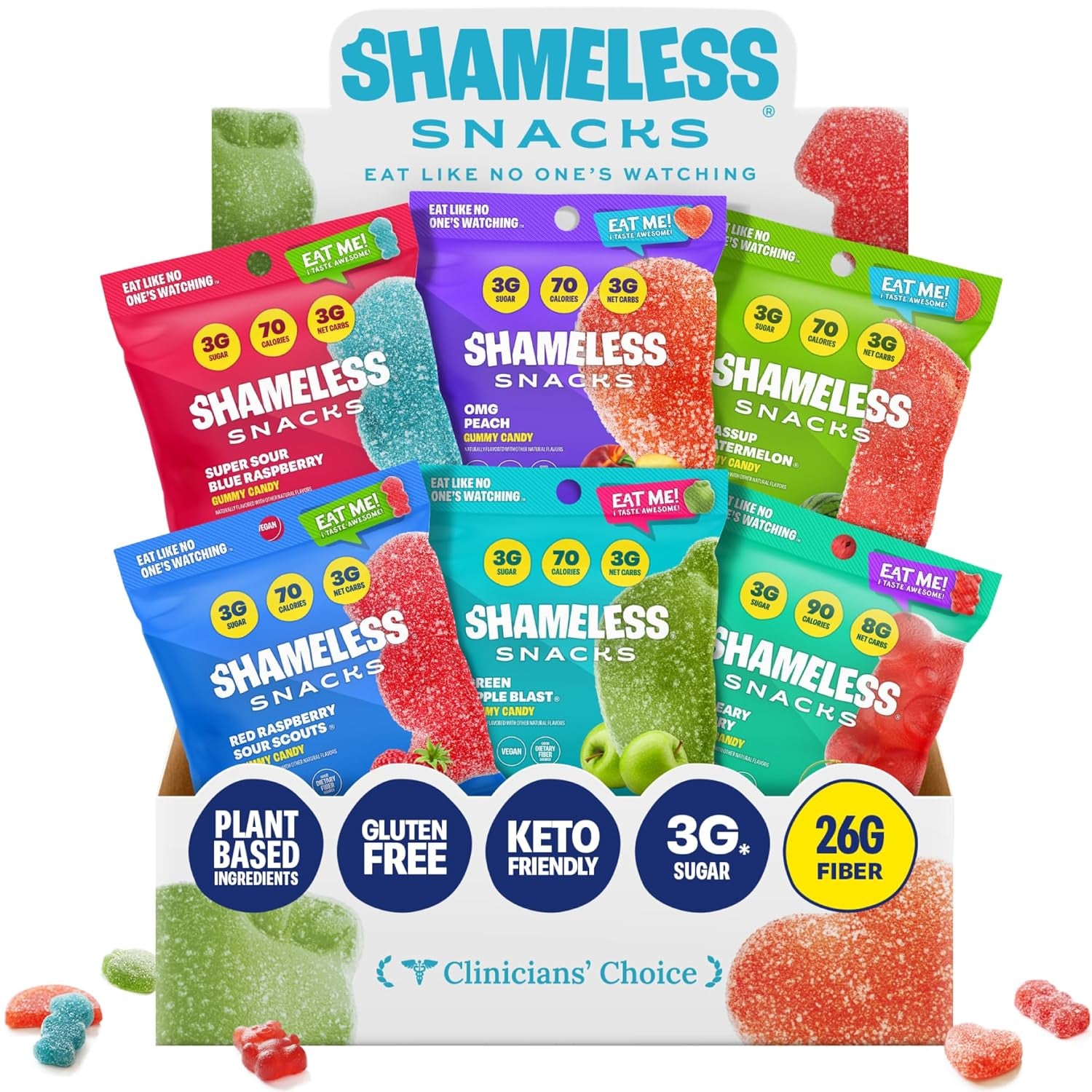 Shameless Snacks Sour Candy & Fruit Snacks - Gummy Candy Variety Pack, Keto Snacks, Sour Gummy Worms & Gummy Bears in Bulk, 3G Sugar Gluten Free Vegan for Kids & Adults