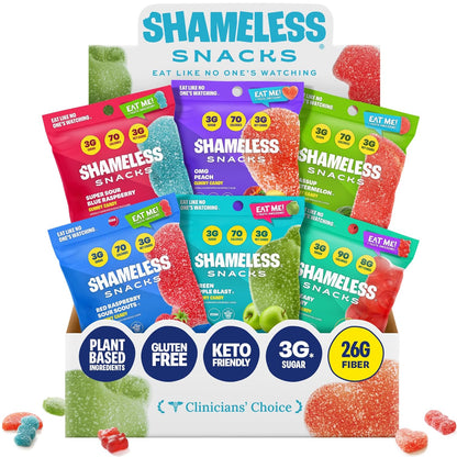 Shameless Snacks Sour Candy & Fruit Snacks - Gummy Candy Variety Pack, Keto Snacks, Sour Gummy Worms & Gummy Bears in Bulk, 3G Sugar Gluten Free Vegan for Kids & Adults