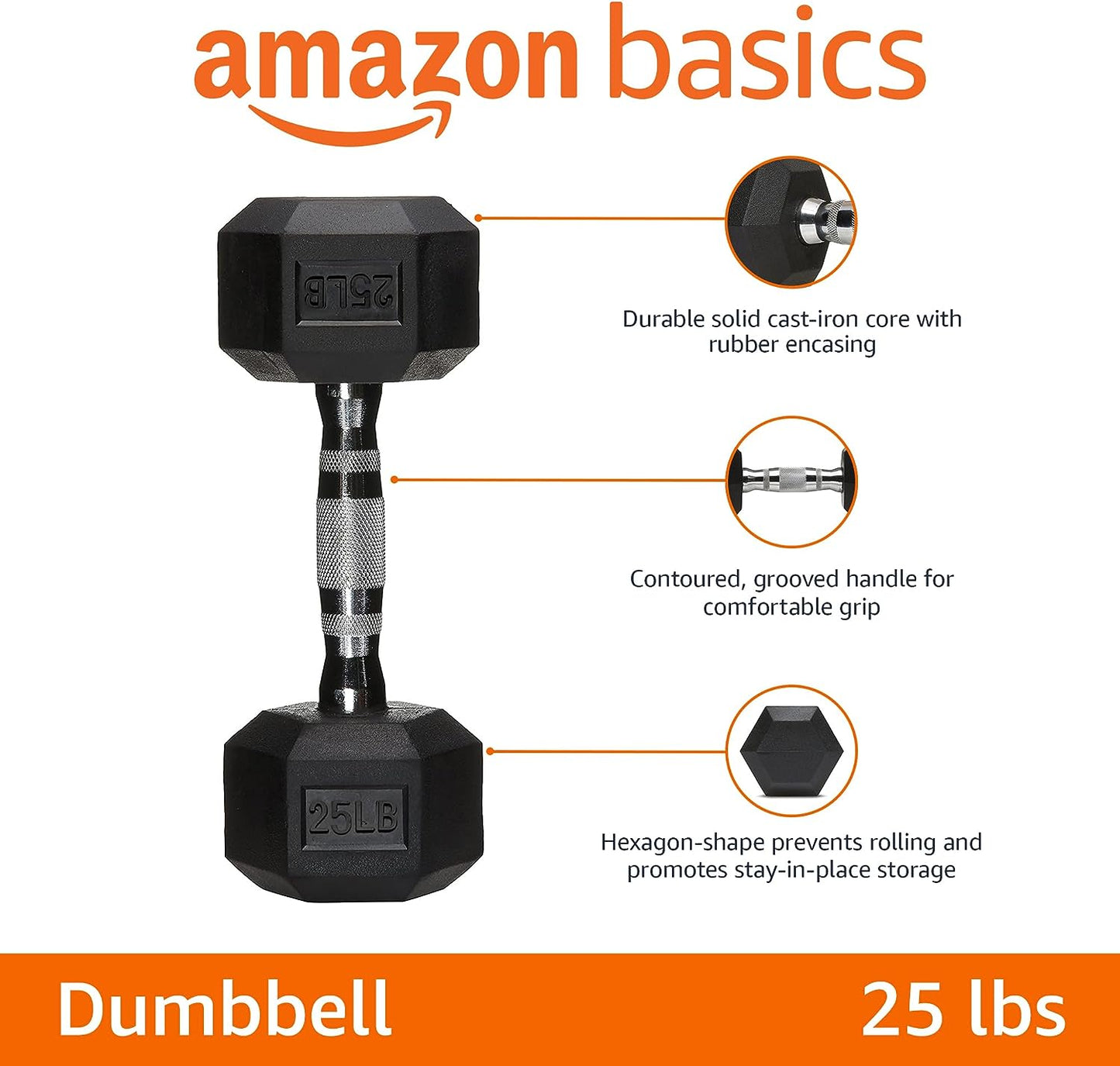 25 Rubber Hex Dumbbell Hand Weight