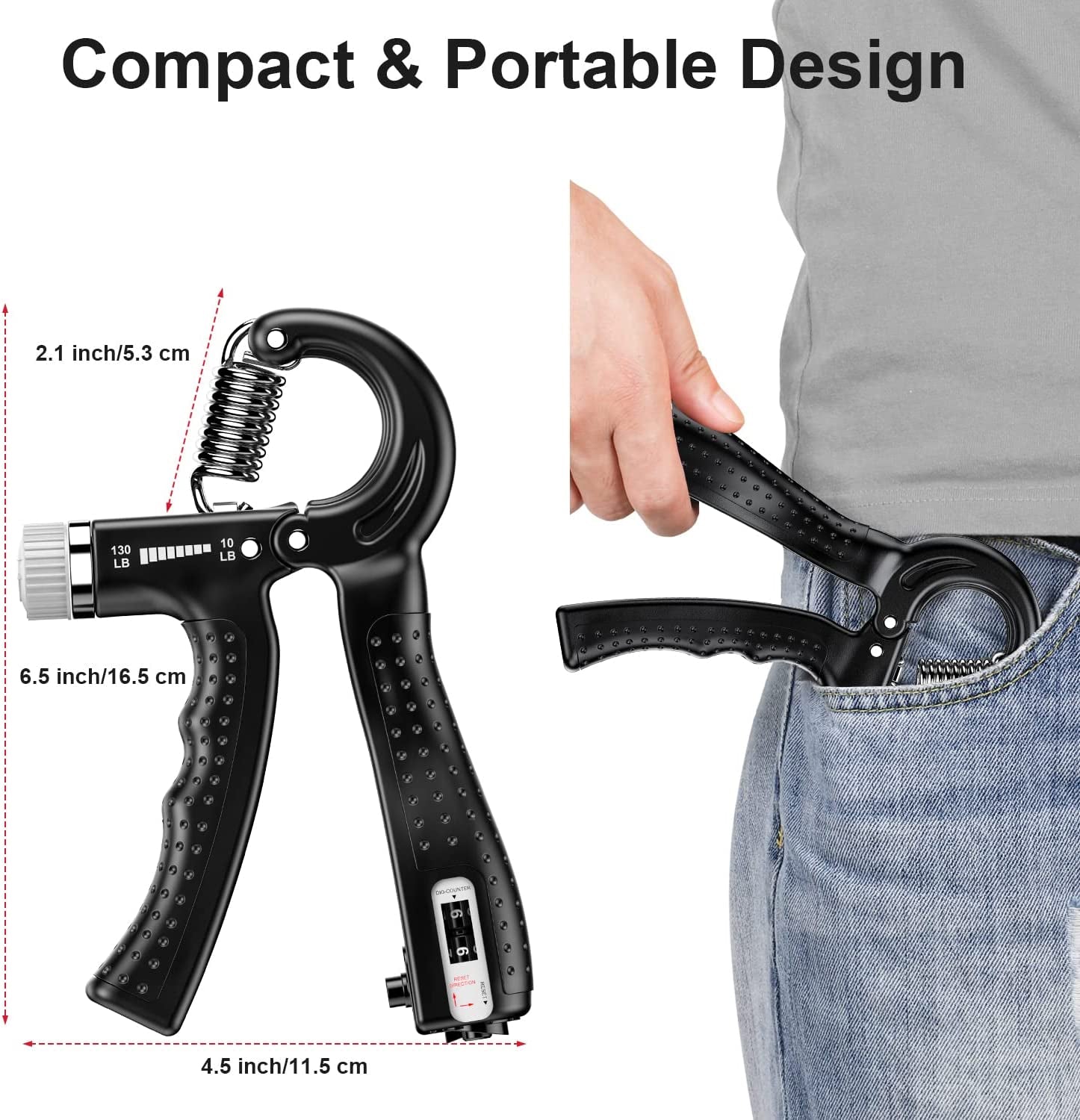 Hand Grip Strengthener 2 Pack Adjustable Resistance 10-130 lbs.