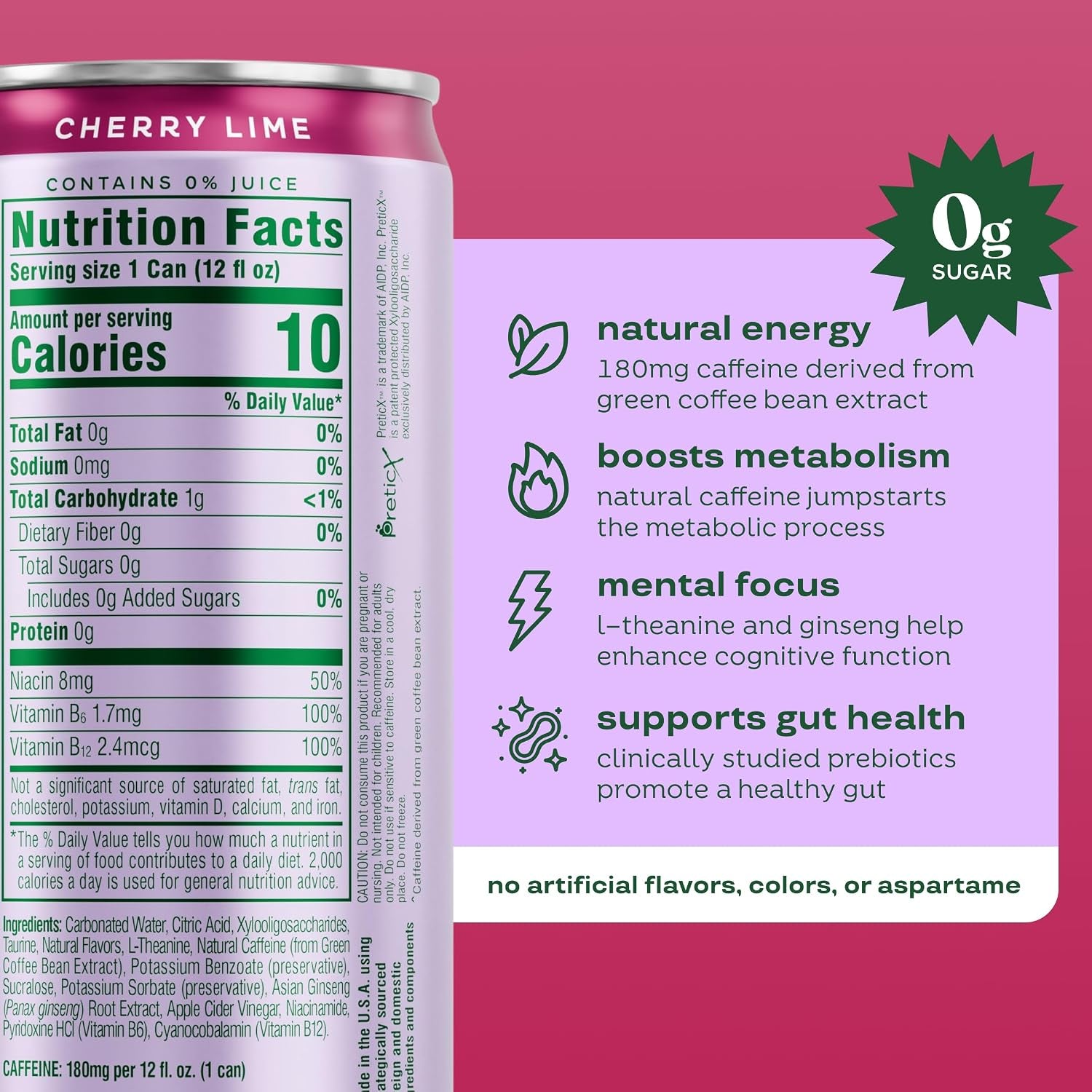 Bloom Nutrition Sparkling Energy Drink - Natural Caffeine, Zero Sugar, 180Mg Caffeine - Antioxidant-Rich W/Green Coffee Bean, Green Tea Extract, Prebiotics - Cherry Lime - 12Oz 12 Pk