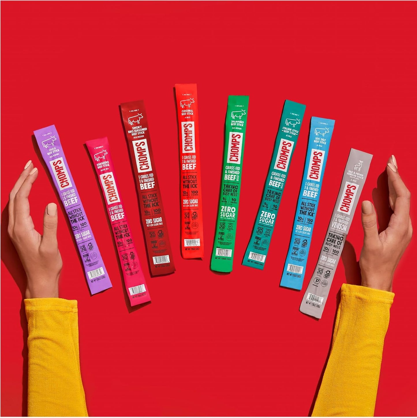 Chomps Grass-Fed Beef Jerky Snack Sticks