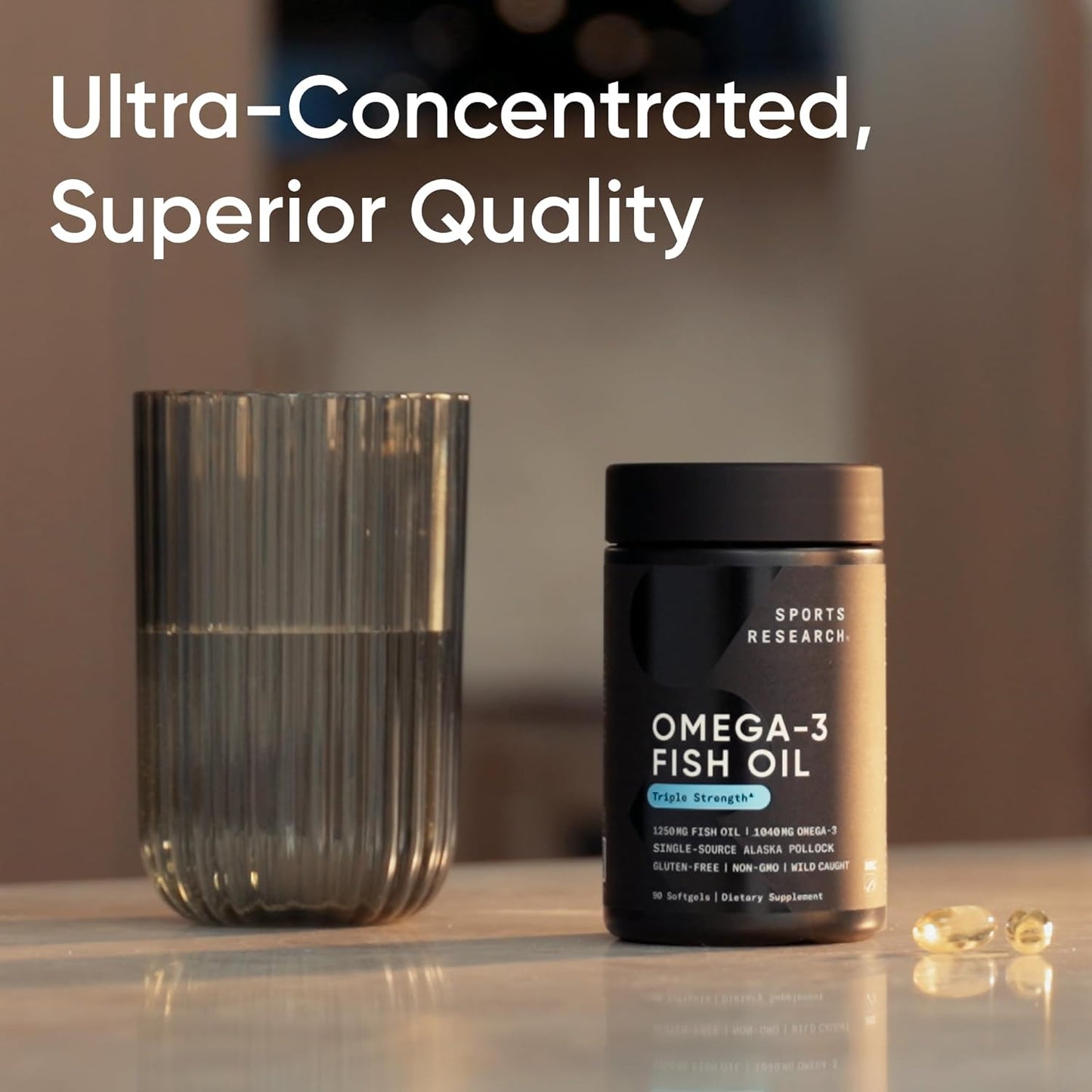 Sports Research® Omega-3 Fish Oil 1250 - Triple Strength Fish Oil Supplement