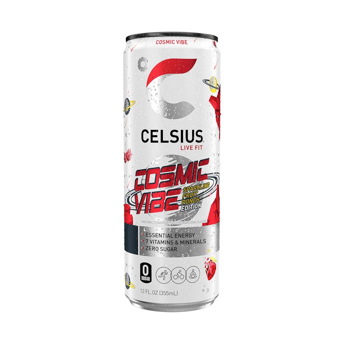 CELSIUS COSMIC VIBE Sparkling Fruit Punch, Sugar Free Energy Drink, 12 Fl Oz (Pack of 12)