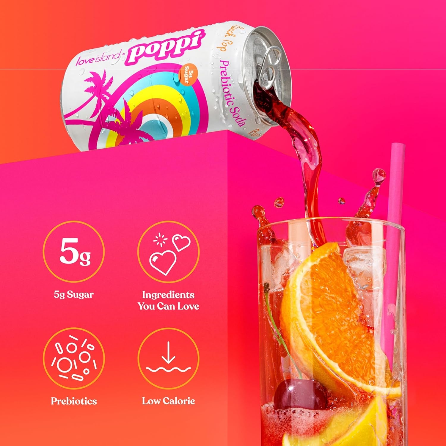 Poppi Sparkling Prebiotic Soda Beverage, Punch Pop, 12 oz, 12 Pack