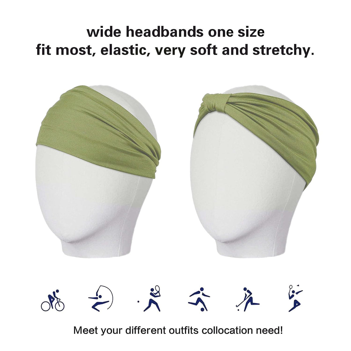 Gili 2 Pack Wide Headbands for Women Boho African Knotted Non Slip Fashion Hair Bands Yoga Running Sports Workout Gym Head Wraps Elastic Soft Cotton Cloth Turbans Bandana for Girls(Green, Pink)