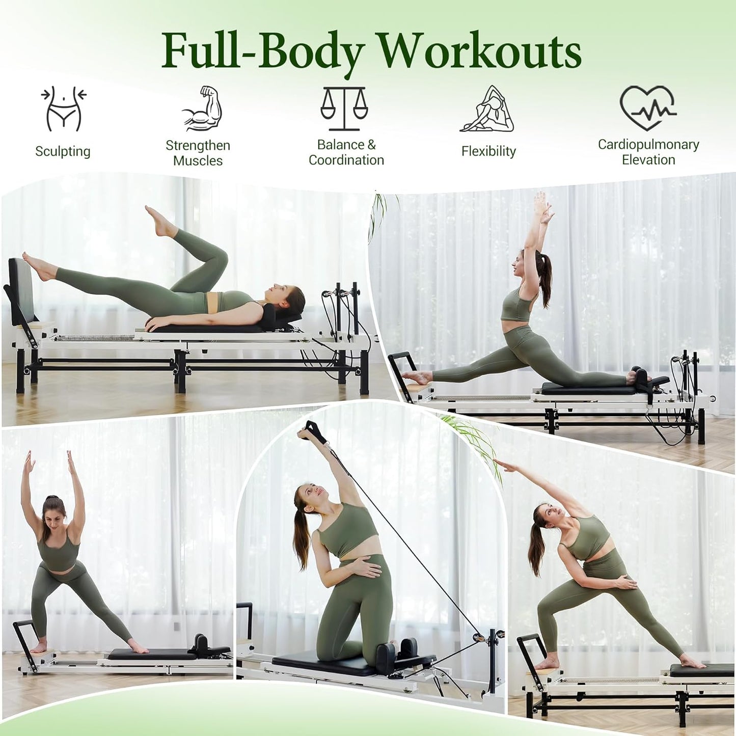 Pilates Reformer, 91" Foldable Reformer Pilates Machine