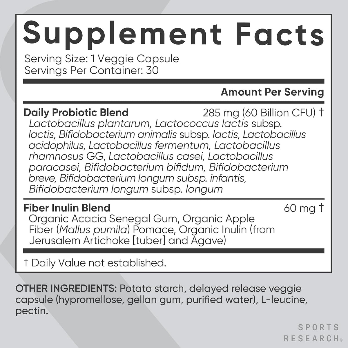 Sports Research® Daily Probiotics 60 Billion CFU, 30 Veggie Capsules