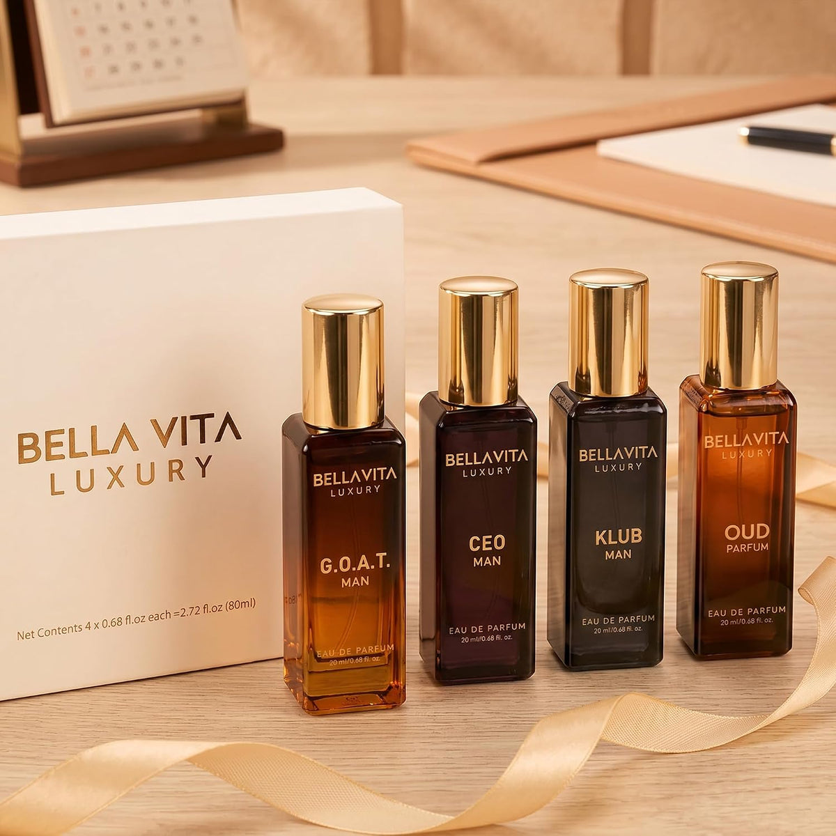 Bellavita Luxury Men's Perfume Gift Set with CEO Man, G.O.A.T., KLUB & OUD | 4 X 20Ml (80Ml) | Citrus, Woody, Patchouli & Caramel Notes