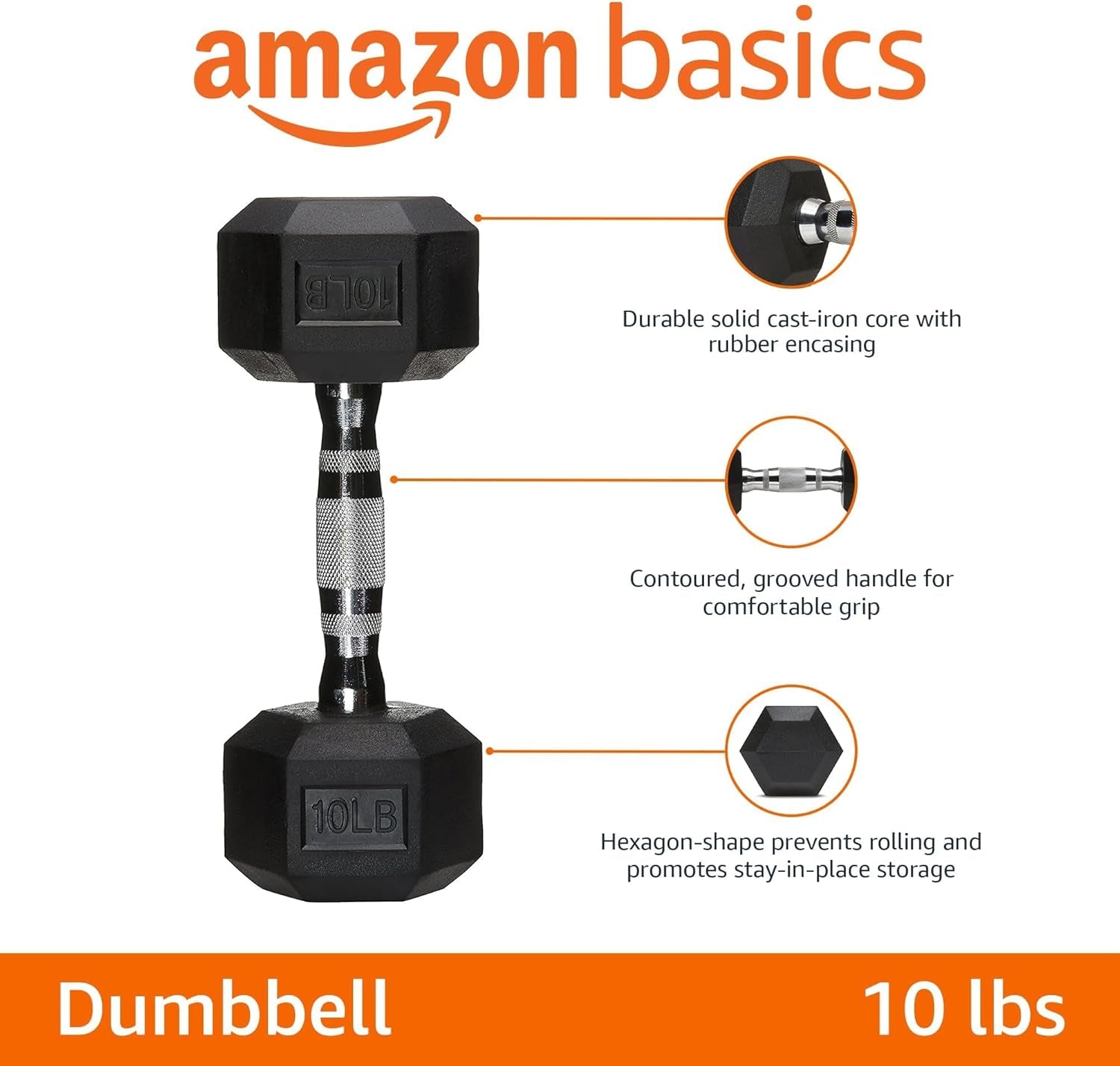10 Pound Rubber Hex Dumbbell Hand Weight