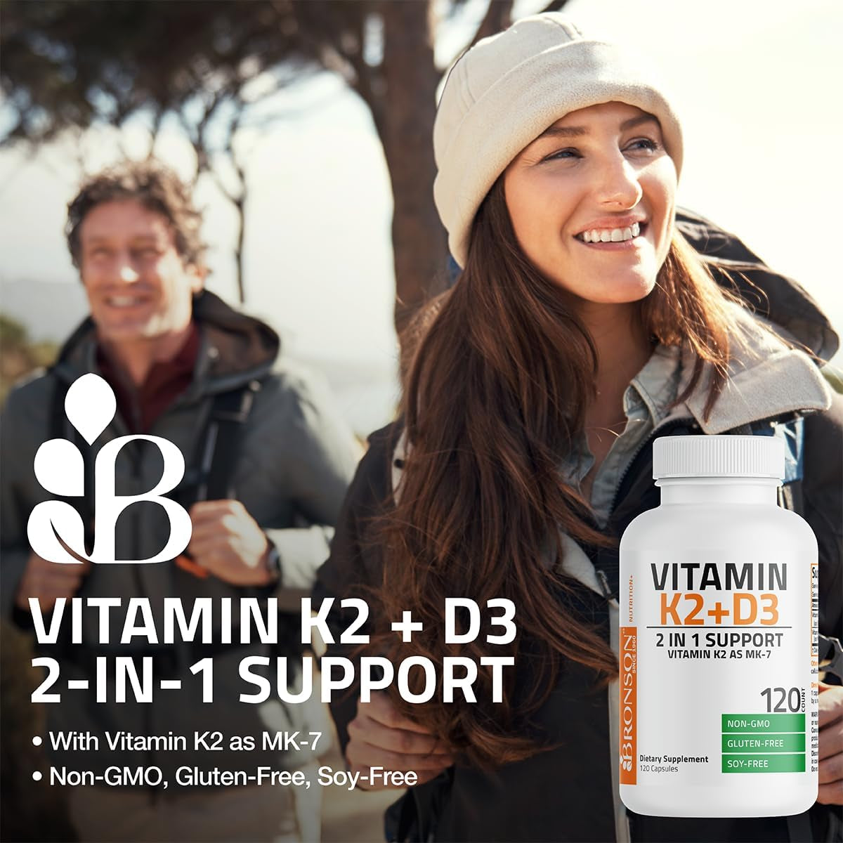 Bronson Vitamin K2 D3 (MK7) Supplement Non-Gmo Formula