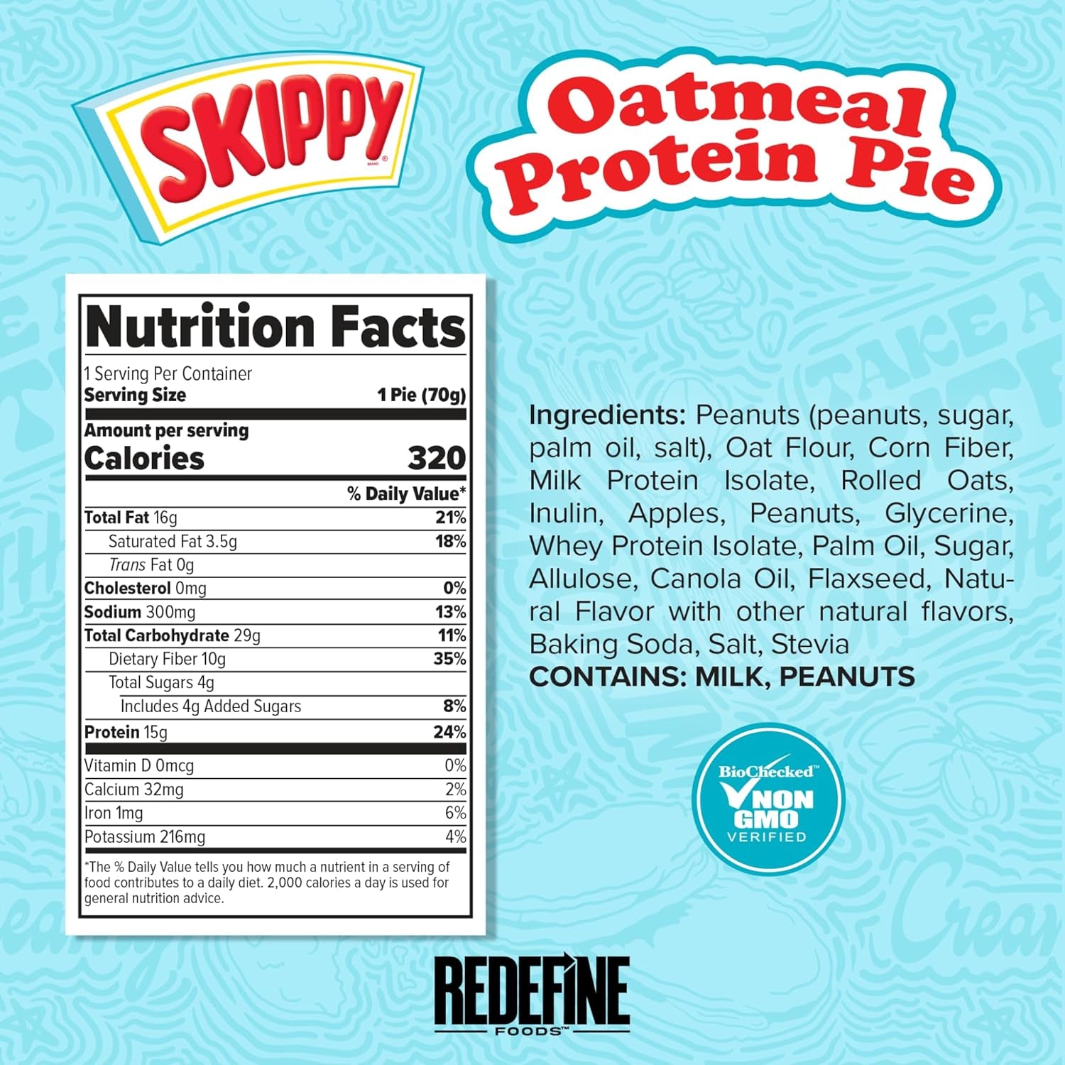 Redefine Foods Oatmeal Protein Pie, SKIPPY Peanut Butter - 8 Count