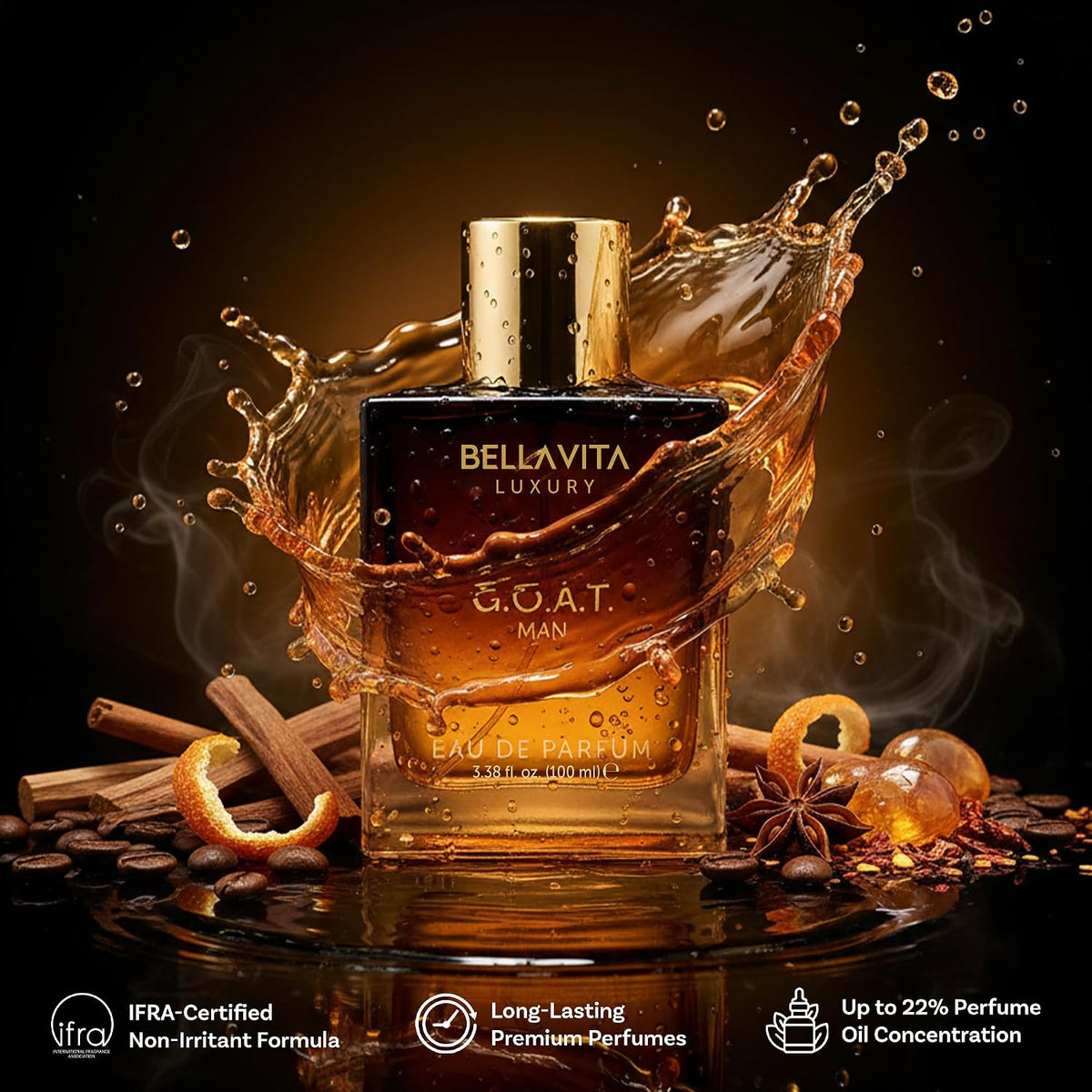 Bellavita Luxury G.O.A.T. Eau De Parfum for Men, 3.4 Fl Oz (100 Ml)