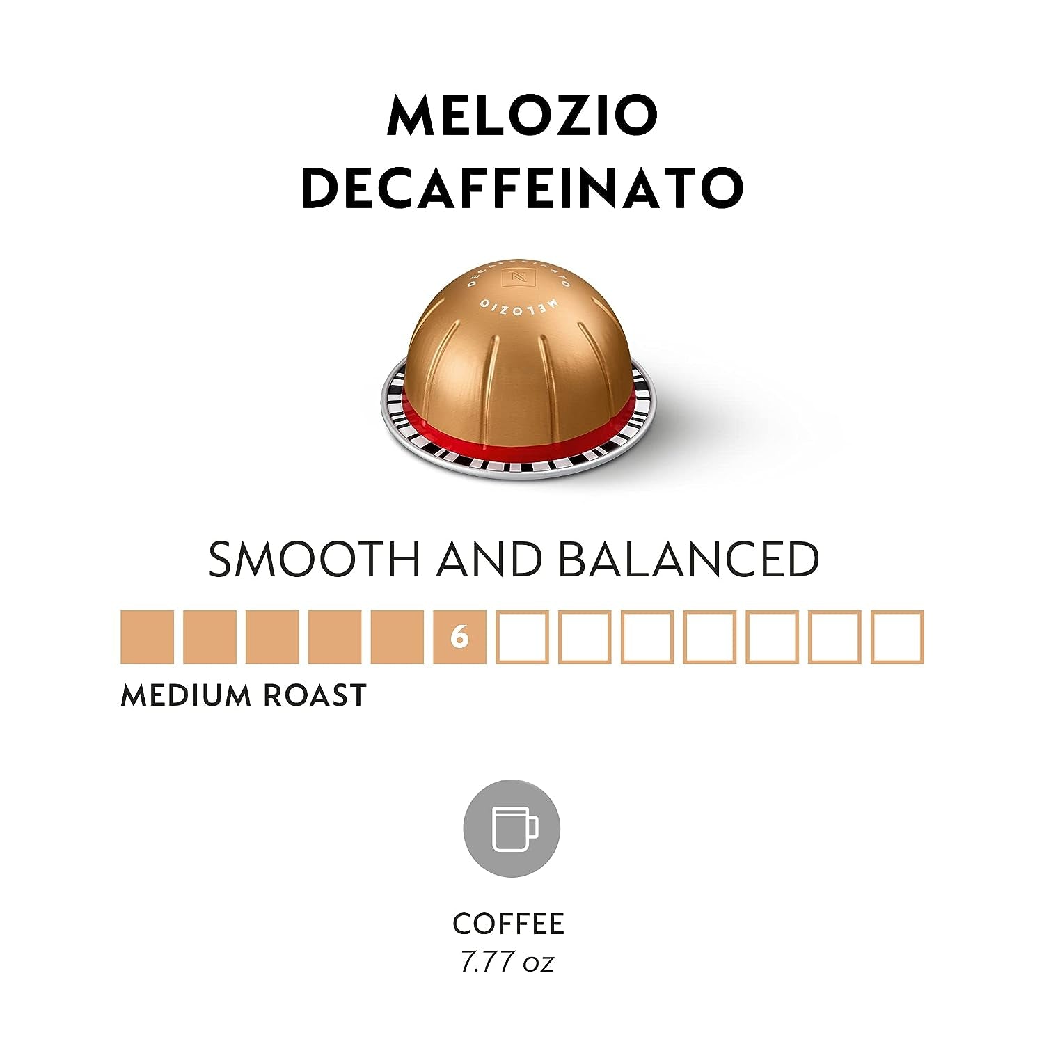 Nespresso Capsules Vertuo, Melozio Decaffeinato, Medium Roast Espresso, Brews 7.8 Oz.