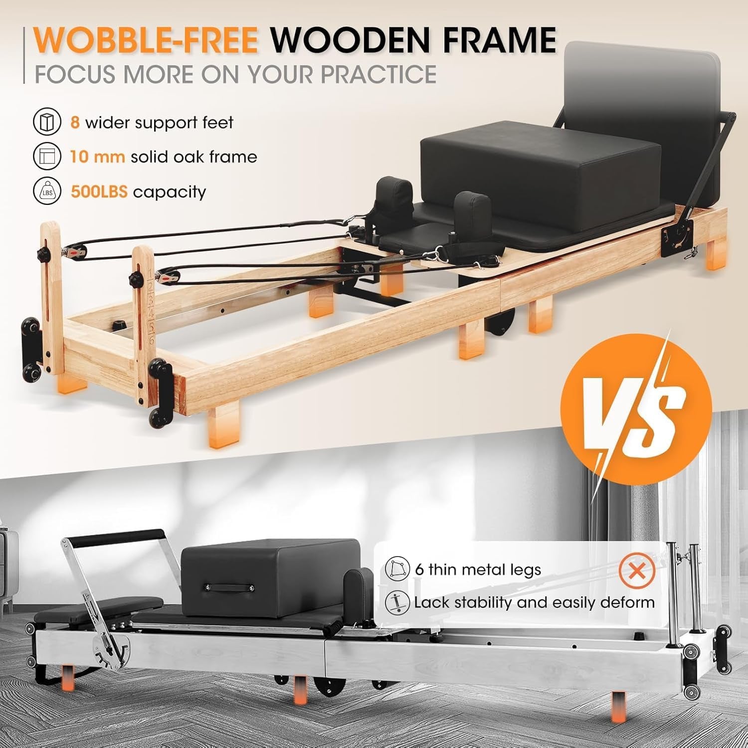 Pilates Reformer, 92" Wooden Pilates Reformer Machine