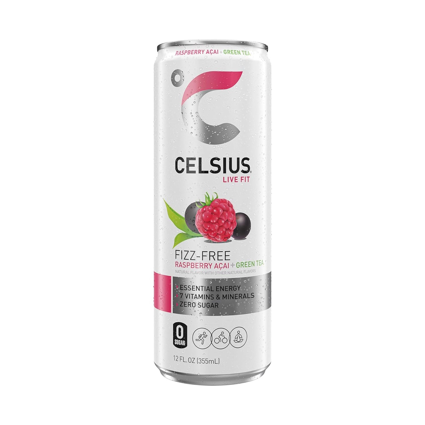 CELSIUS Fizz Free Raspberry Acai Green Tea, Sugar Free Energy Drink, 12 Fl Oz (Pack of 12)