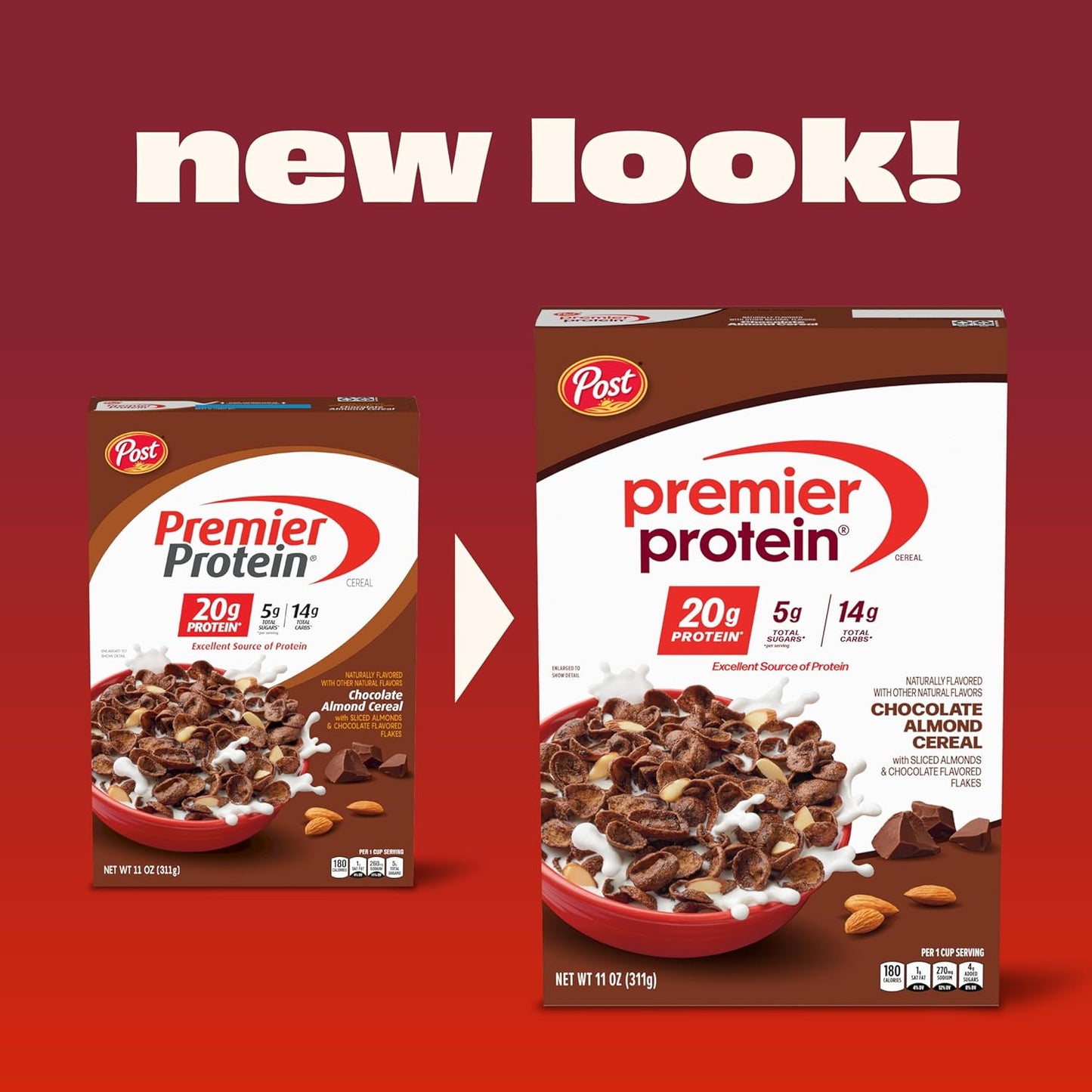 Post Premier Protein Chocolate Almond Cereal, Chocolatey Protein Cereal Flakes with Sliced Almonds