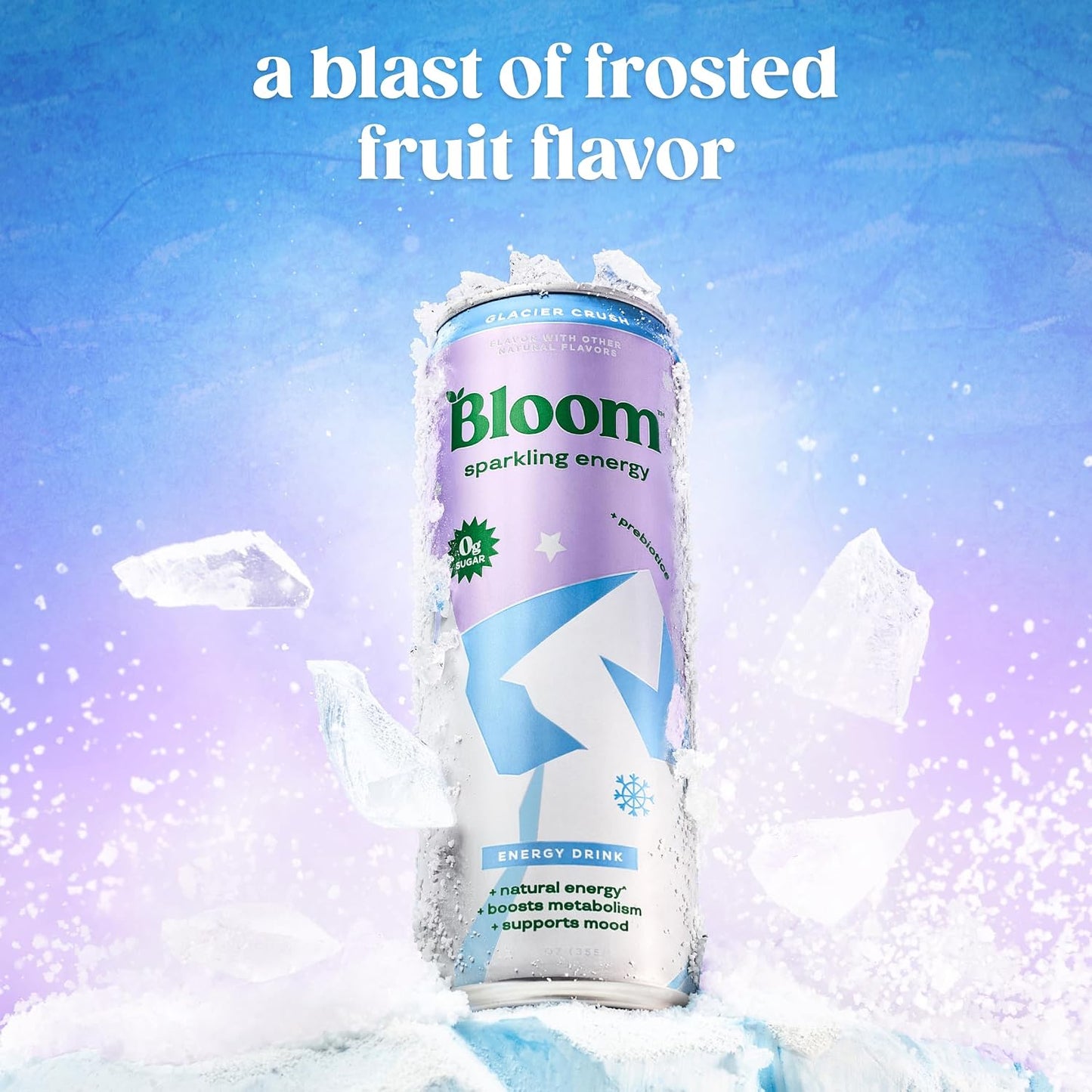 Bloom Nutrition Sparkling Energy Drink - Natural Caffeine, Zero Sugar, 180Mg - Antioxidant-Rich with Green Coffee Bean, Green Tea Extract, Prebiotics - Glacier Crush - 12Oz 12 Pack