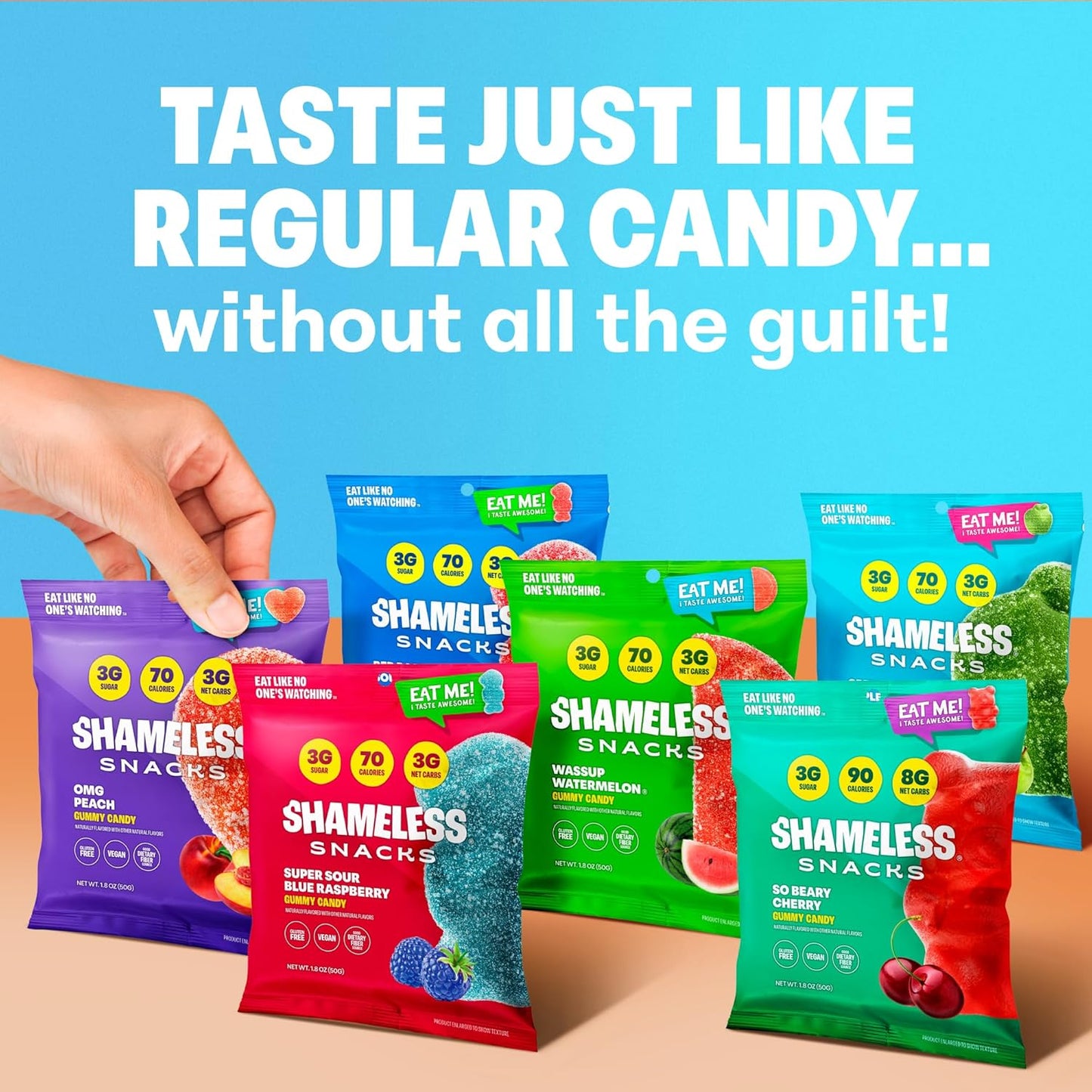 Shameless Snacks Sour Candy & Fruit Snacks - Gummy Candy Variety Pack, Keto Snacks, Sour Gummy Worms & Gummy Bears in Bulk, 3G Sugar Gluten Free Vegan for Kids & Adults