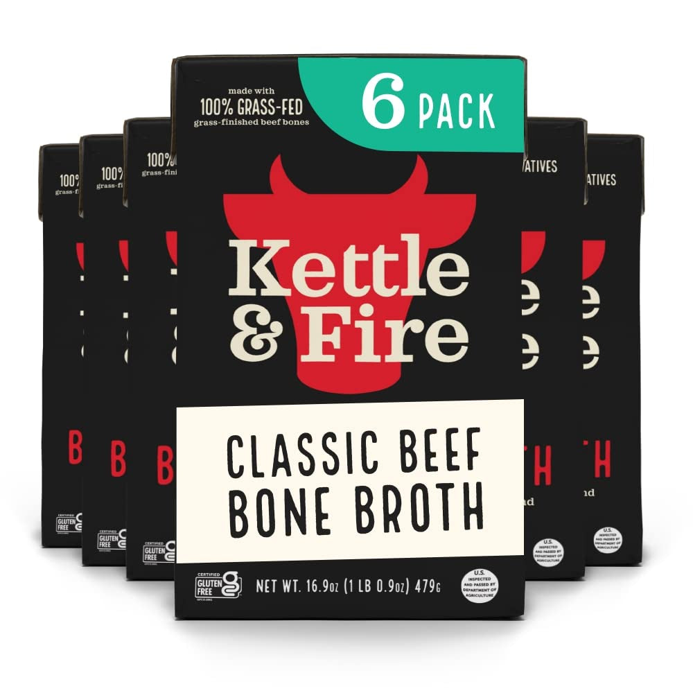 Kettle and Fire Classic Beef Bone Broth, Keto, Paleo, and Whole 30 Approved (6 Pack)