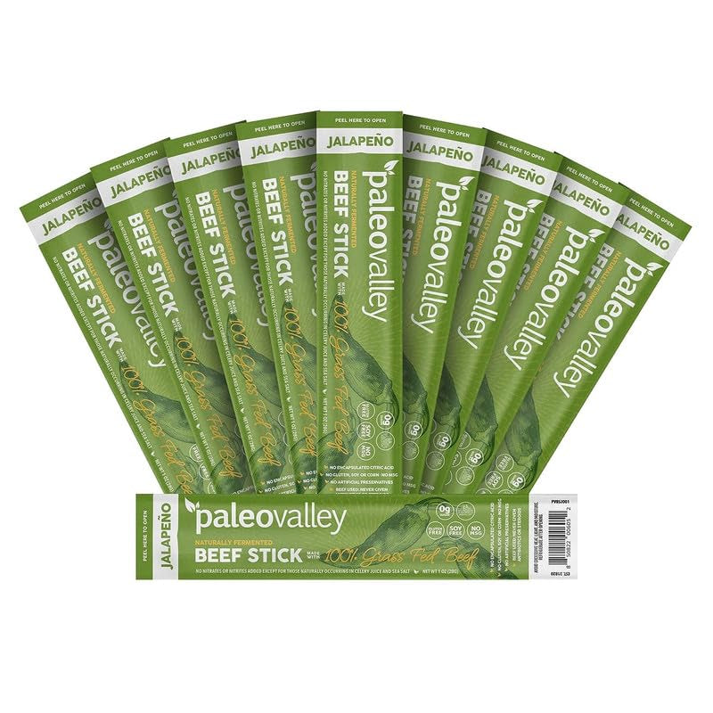 Paleovalley 100% Grass Fed Jalapeno Beef Sticks - Delicious Gluten Free Beef Snack