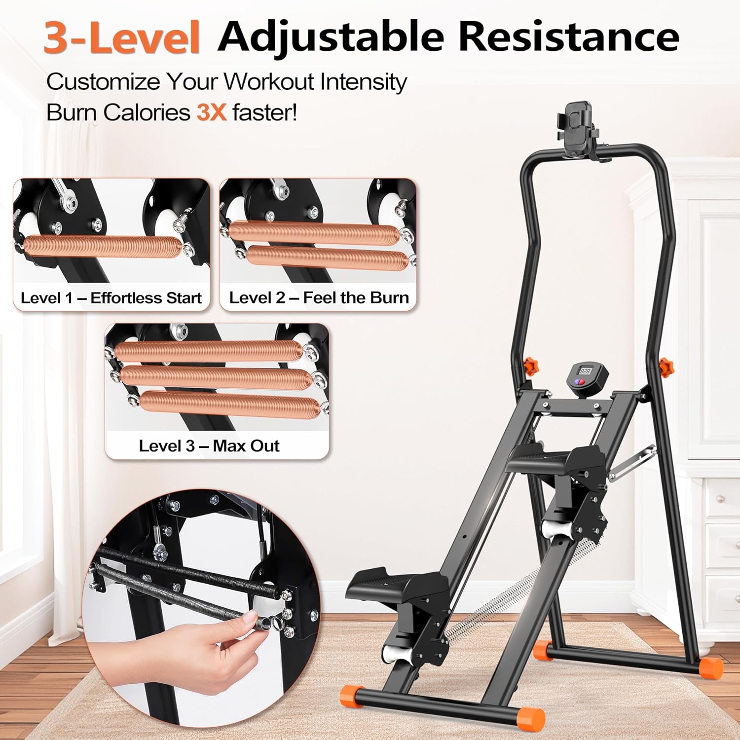 2.0 Stair Climber Machine with 3-Level Adjustable Resistance