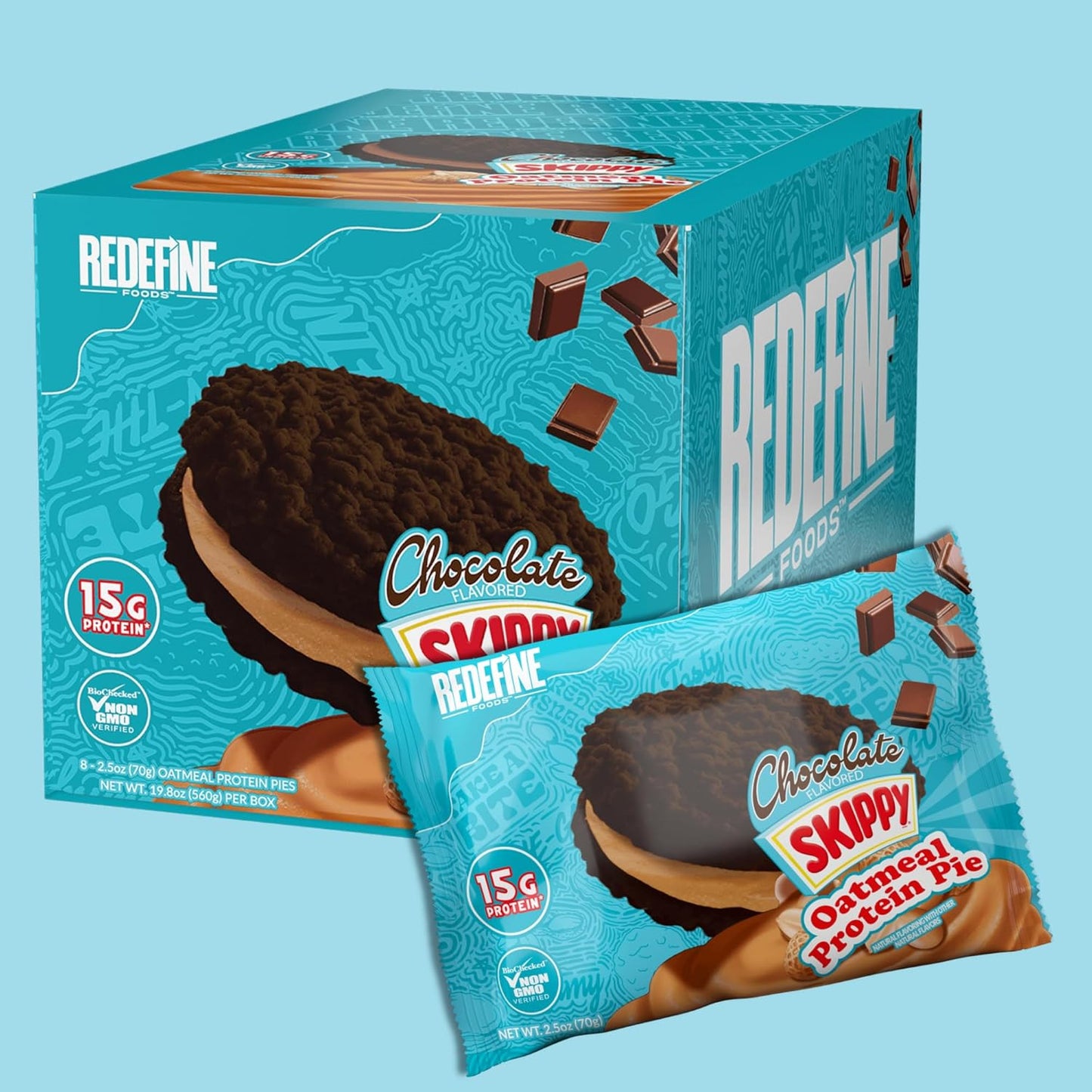Redefine Foods Oatmeal Protein Pie, SKIPPY Chocolate - 8 Count