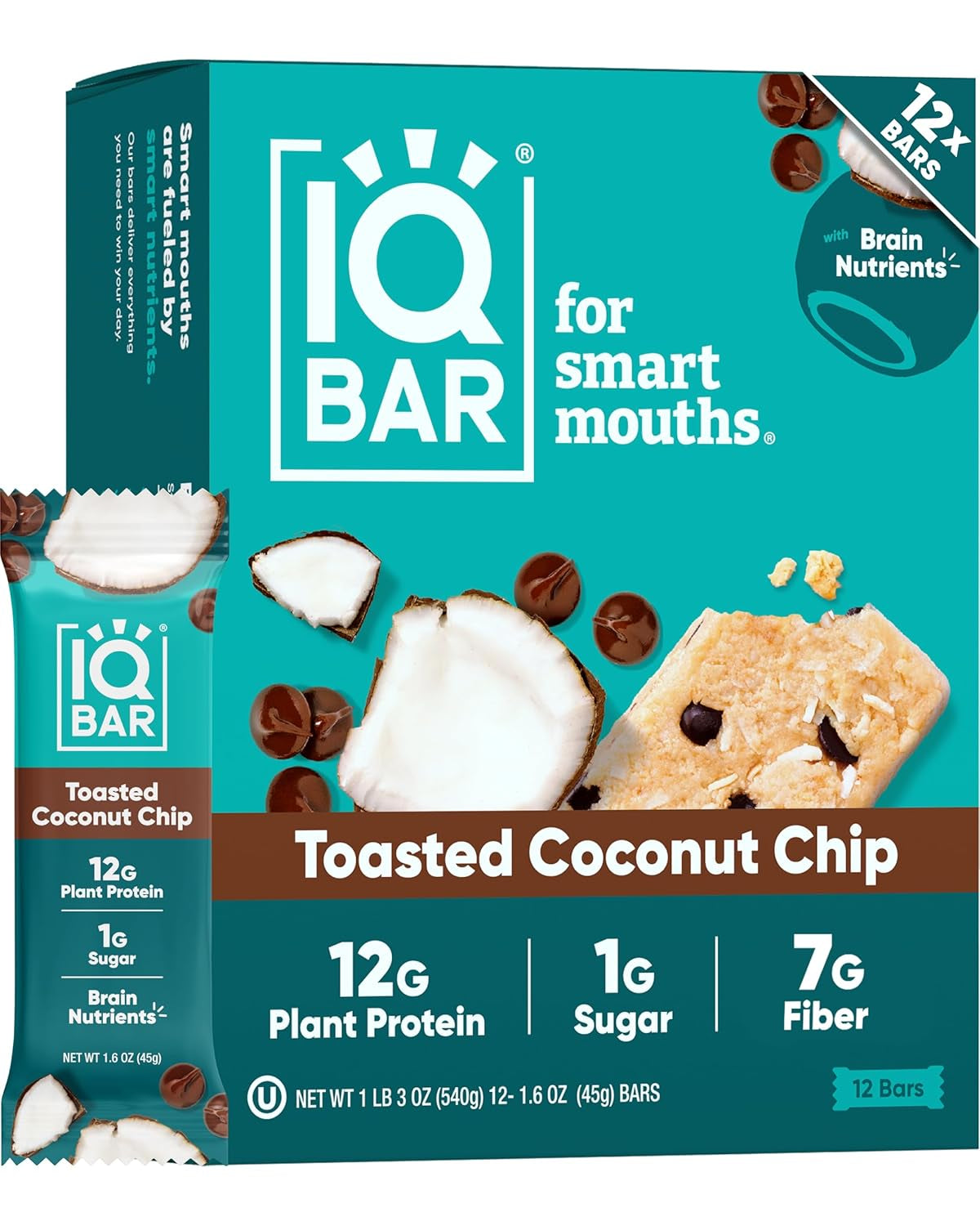 IQBAR Clean Plant Protein Bars - Toasted Coconut Chip - 12 Count