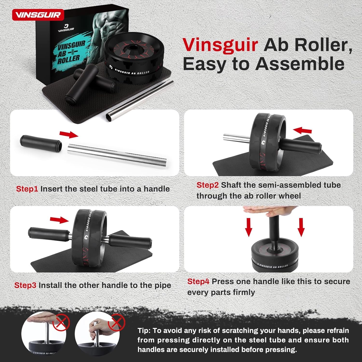 VINSGUIR Ab Roller Wheel, Abs & Core Workout Equipment for Home Gym