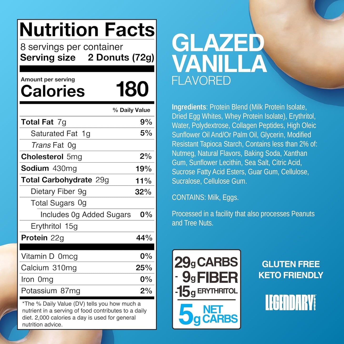 Protein Donuts - 22G Protein, Glazed Vanilla, Zero Sugar Snack - 8 Pack with Two Donuts per Pack