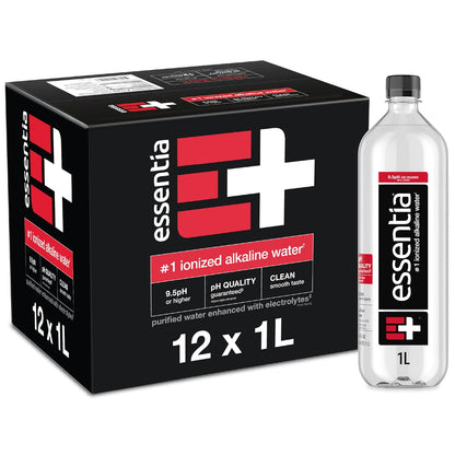 Essentia Ionized Alkaline Water, 9.5 Ph until Opened, 99.9% Pure, Bottled Water, 12Pk