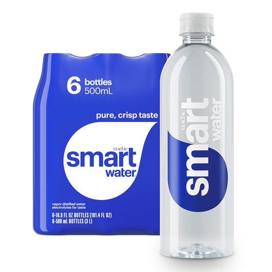 Smartwater Vapor Distilled Premium Water Bottles, 16.9 Fl Oz, 6 Pack