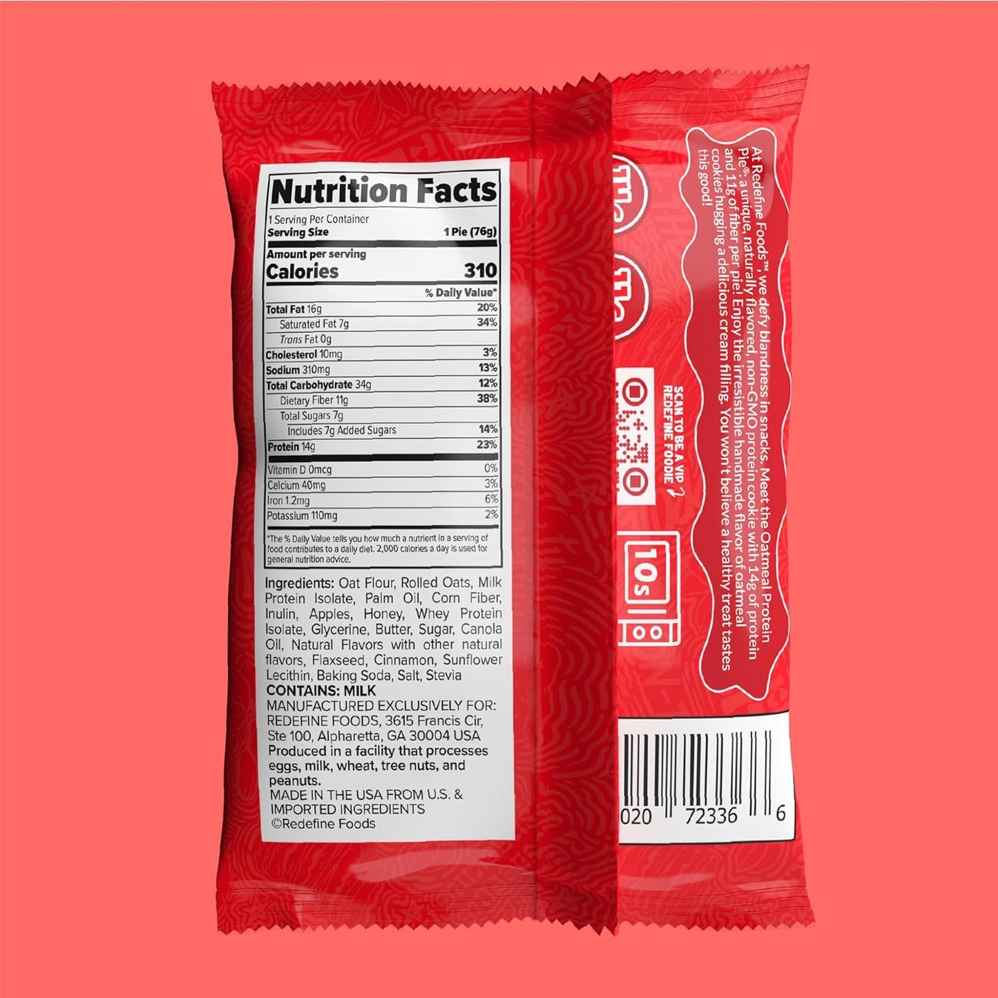 Redefine Foods Oatmeal Protein Pie, Original Flavor - 8 Count