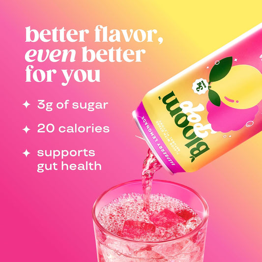 Bloom Pop Prebiotic Soda 12 Pack, Raspberry Lemonade Flavor, 12oz Cans