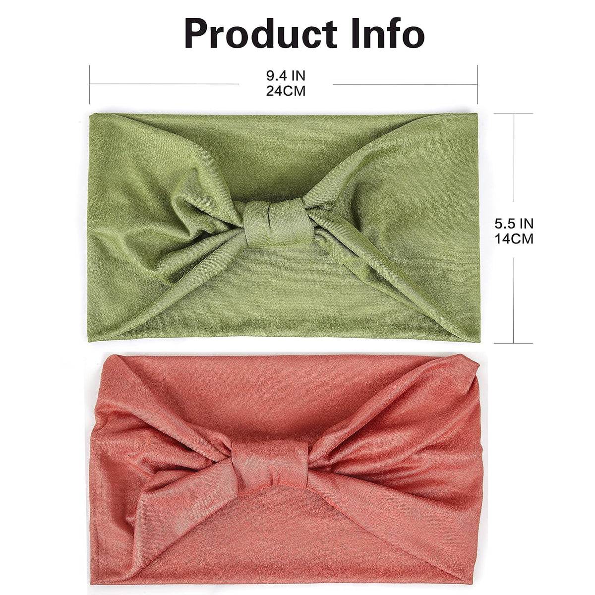 Gili 2 Pack Wide Headbands for Women Boho African Knotted Non Slip Fashion Hair Bands Yoga Running Sports Workout Gym Head Wraps Elastic Soft Cotton Cloth Turbans Bandana for Girls(Green, Pink)