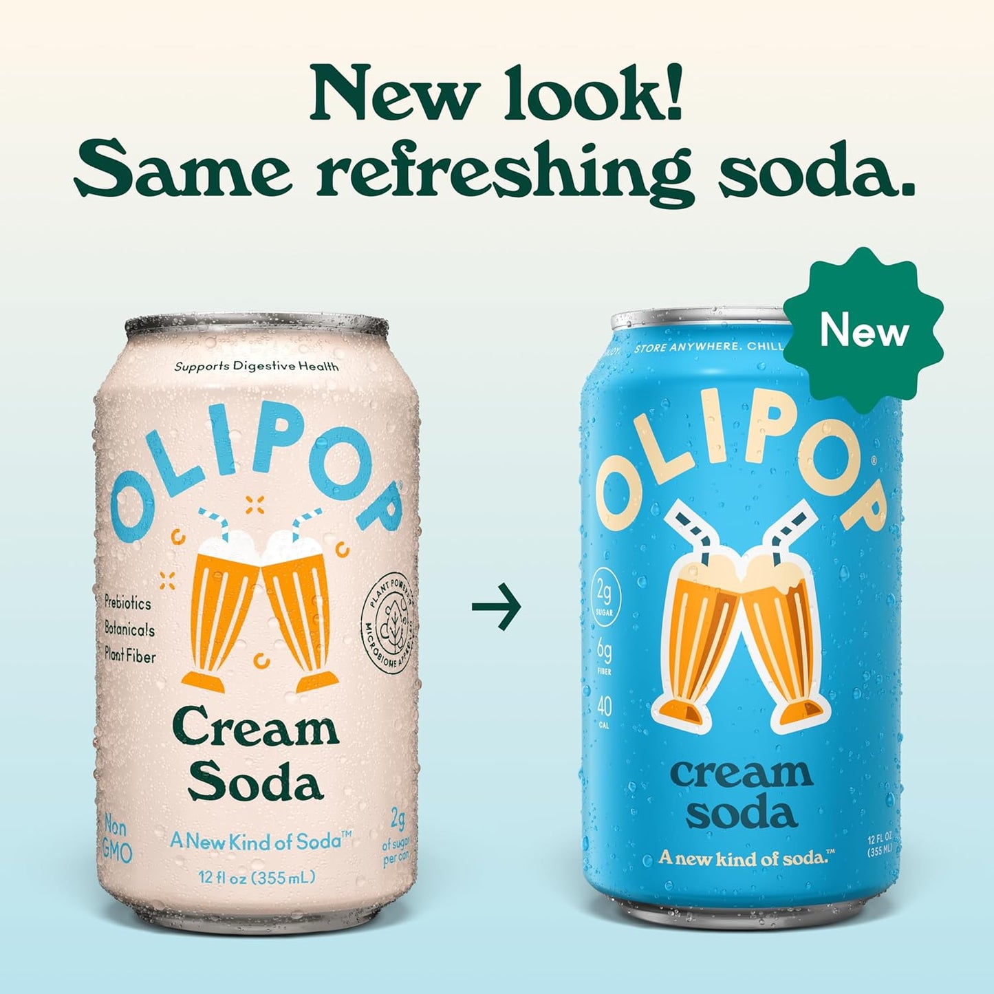 OLIPOP Prebiotic Soda Pop, Cream Soda (12-Cans)