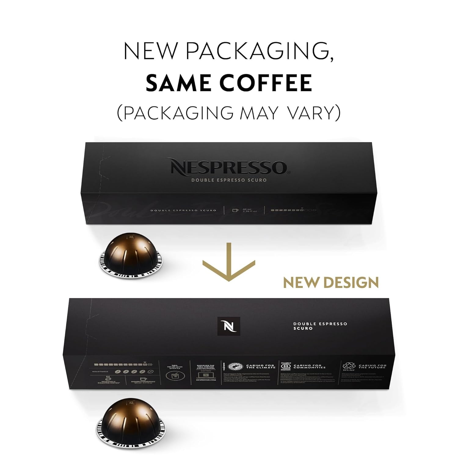 Nespresso Capsules Vertuo, Double Espresso Scuro, Dark Roast Espresso Coffee, Brews 2.7Oz.