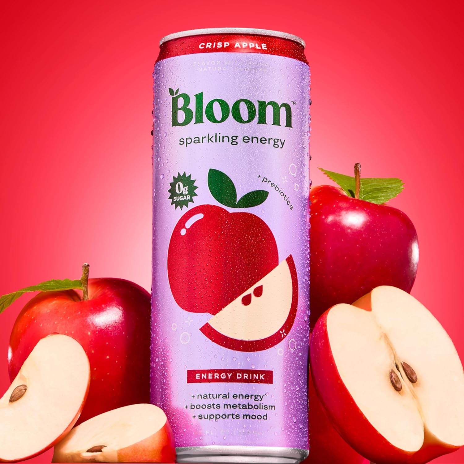 Bloom Nutrition Sparkling Energy Drink - Natural Caffeine, Zero Sugar, 180Mg Caffeine - Crisp Apple - 12oz 12 Pack