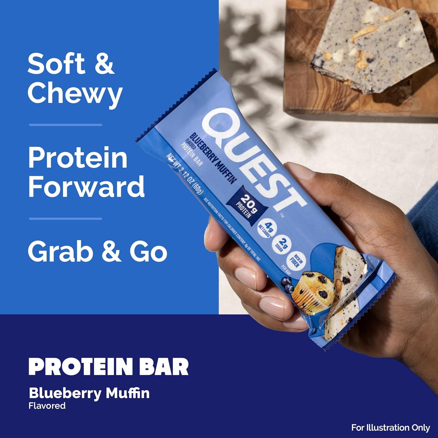 Quest Nutrition Blueberry Muffin Protein Bars, 20G Protein, 12 Count