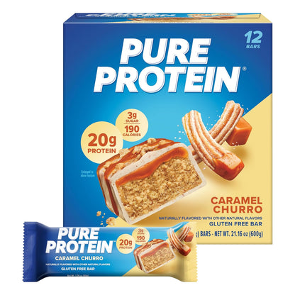 Pure Protein Caramel Churro Protein Bars – 20G Protein, 3G Sugar, 190 Calories (12 Count)