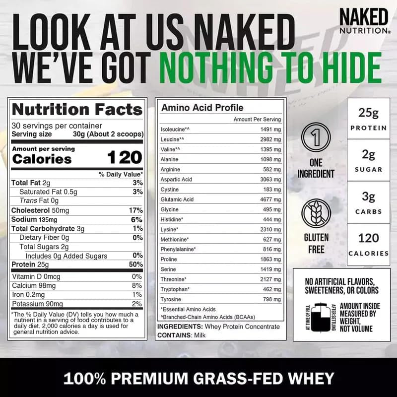 NAKED Whey 2LB 100% Grass Fed Whey Protein Powder