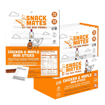 The New Primal Snack Mates Chicken & Maple Sticks, 7G Protein, 50 Calories, 40 Pack