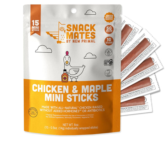 The New Primal Snack Mates Chicken & Maple Sticks, 5G Protein, 35 Calories, 15 Pack