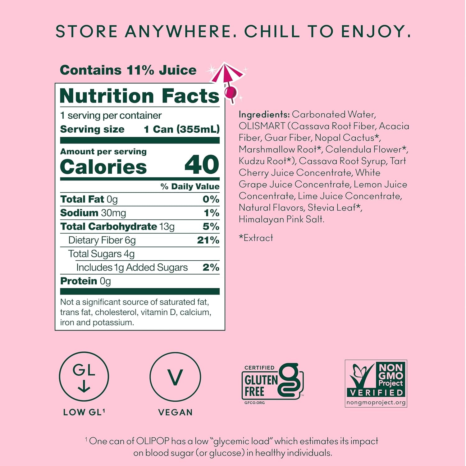 OLIPOP Prebiotic Soda Pop, Shirley Temple (12-Cans)