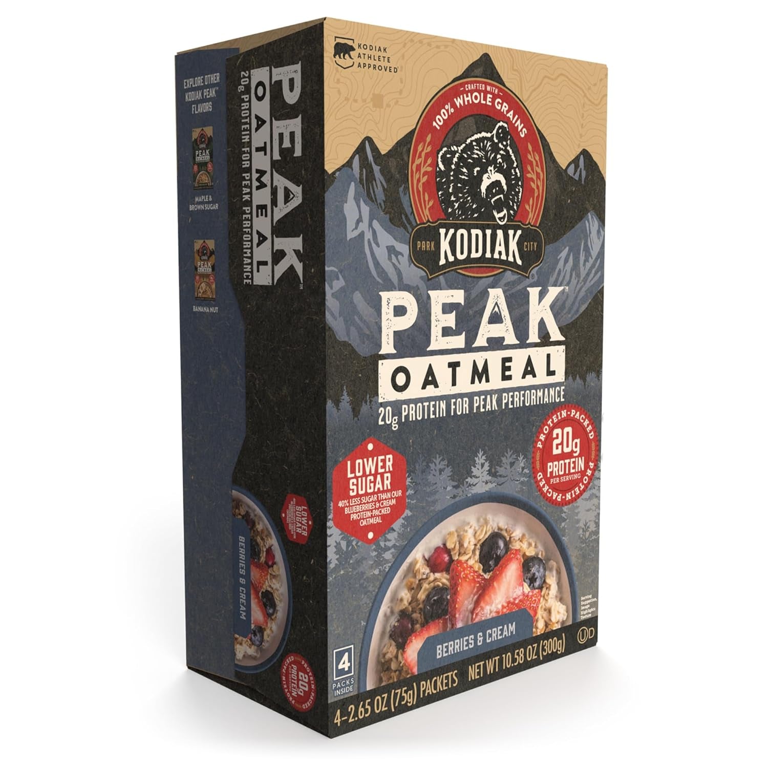 Kodiak Peak Instant Oatmeal Packets, Berries & Cream, High Protein (Total of 24 Packets)
