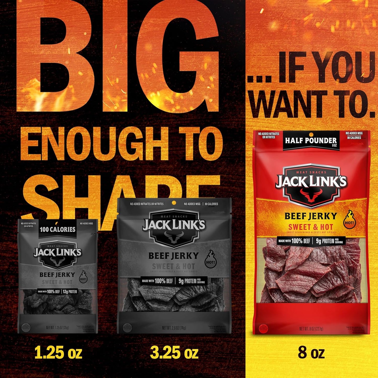 Jack Link's Beef Jerky Half Pounder - Sweet & Hot - 100% Real Beef