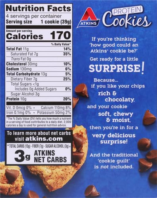Atkins Chocolate Chip Protein Cookie, 4 Count
