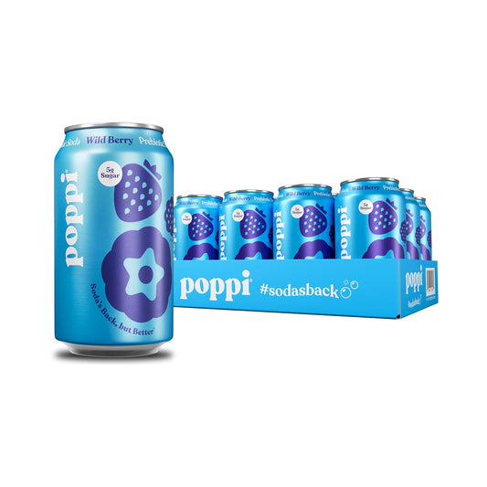 Poppi Sparkling Prebiotic Soda Beverage, Wild Berry Flavor, 12 oz, Pack of 12