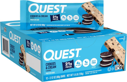 Quest Nutrition Cookies & Cream Protein Bars, 21G Protein, 12 Count